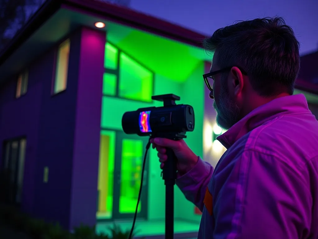 Professional energy auditor using a thermal imaging camera o