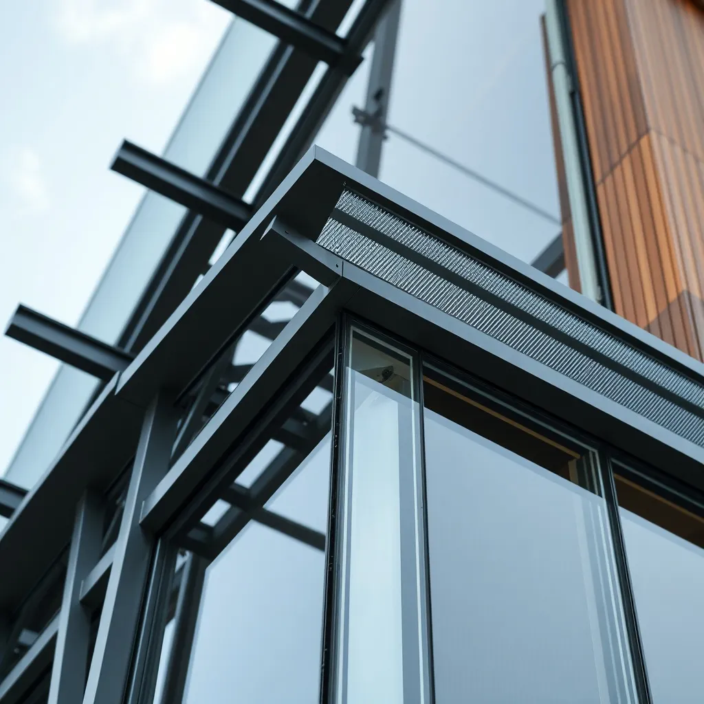 A high-resolution architectural detail of a modern sustainab